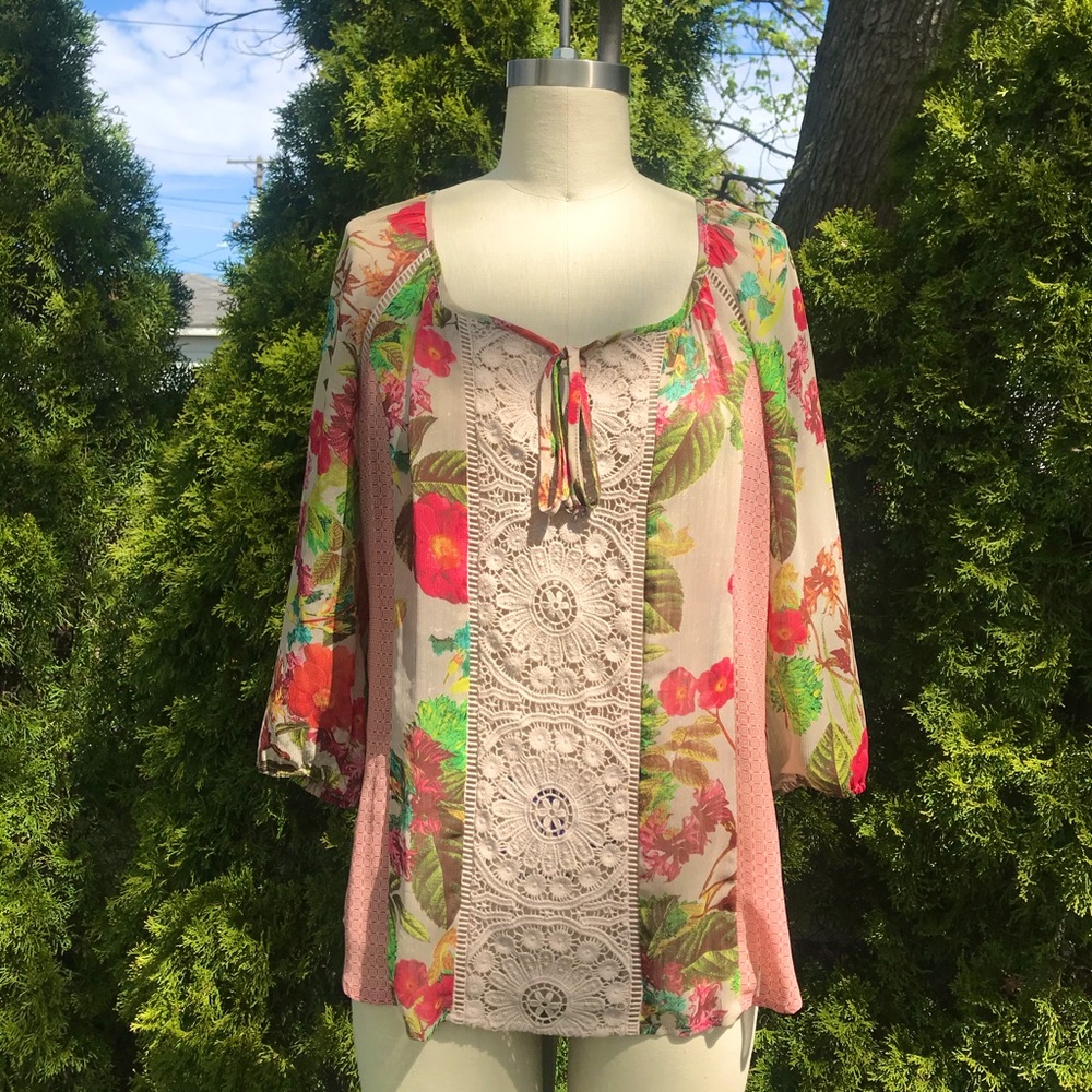 Anthropologie Meadow Rue Sheer Floral Blouse Top